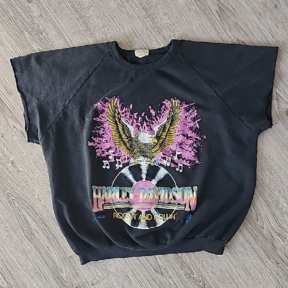 80s Harley Davidson Cutoff Crewneck
